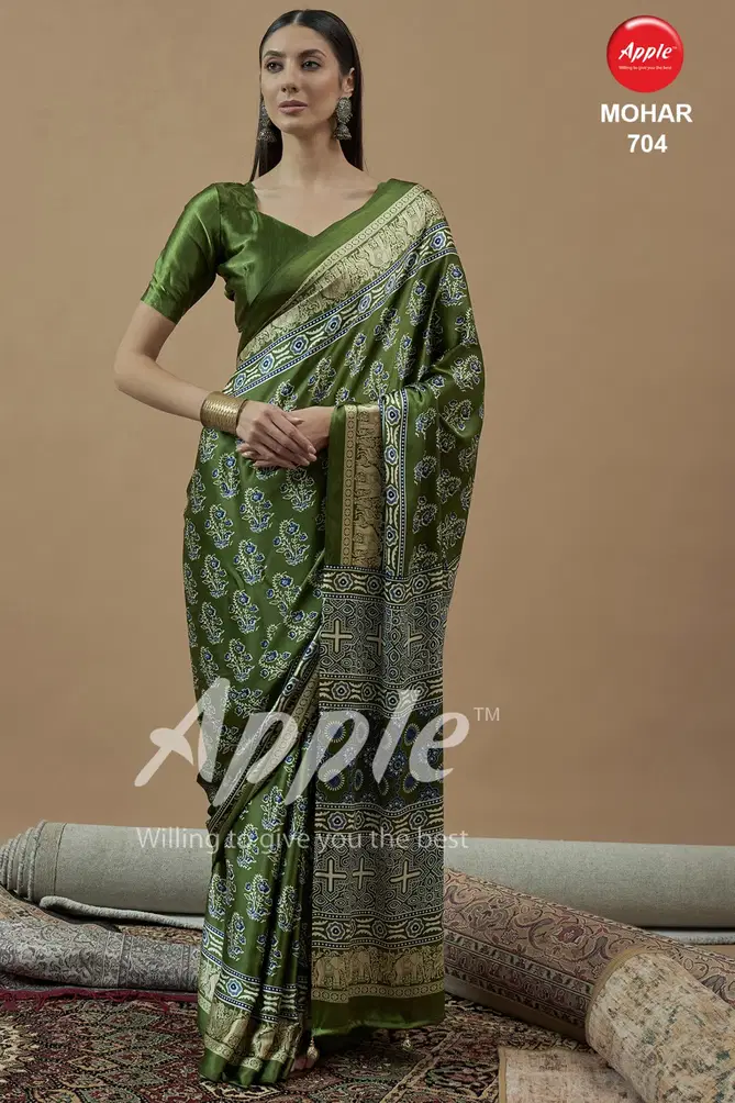 Mohar Vol 7 By Apple Japan Satin Ajhrakh Printed Sarees Wholesale In India